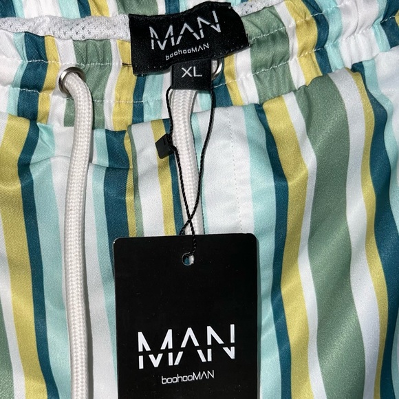 Mid Length Khaki Stripe Swim Shorts - Picture 4 of 4